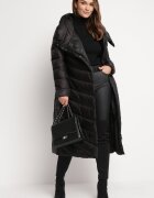 ann gissy Geacă Palton Neagră Lungă Matlasată cu Glugă și Fermoare Decorative Vlemika