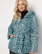 ann gissy Geacă verde deschis matlasată cu imprimeu leopard cu cordon Uvbovia