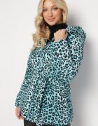 ann gissy Geacă verde deschis matlasată cu imprimeu leopard cu cordon Uvbovia