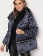 ann gissy Jachetă bleumarin matlasată cu croială dreaptă cu glugă și buzunare Tinnelle
