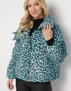 ann gissy Jachetă matlasată verde deschis cu imprimeu leopard cu guler înalt Baililla