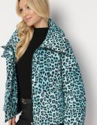 ann gissy Jachetă matlasată verde deschis cu imprimeu leopard cu guler înalt Baililla