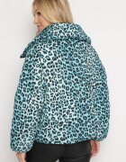 ann gissy Jachetă matlasată verde deschis cu imprimeu leopard cu guler înalt Baililla