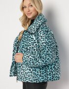 ann gissy Jachetă matlasată verde deschis cu imprimeu leopard cu guler înalt Baililla