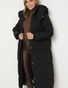 ann gissy Jachetă Neagră Matlasată cu Croială Lungă și Glugă Detașabilă Daivera