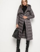 ann gissy Jachetă Palton Gri Lungă Matlasată cu Glugă și Fermoare Decorative Vlemika