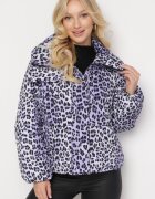 ann gissy Jachetă violetă matlasată leopard cu guler înalt Baililla