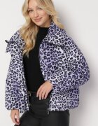 ann gissy Jachetă violetă matlasată leopard cu guler înalt Baililla