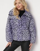 ann gissy Jachetă violetă matlasată leopard cu guler înalt Baililla