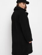 ann gissy Palton Negru Oversize cu Blană de Pluș cu Căciulă Arrumi