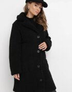 ann gissy Palton Negru Oversize cu Blană de Pluș cu Căciulă Arrumi