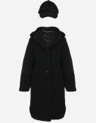 ann gissy Palton Negru Oversize cu Blană de Pluș cu Căciulă Arrumi