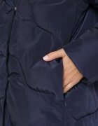 ann gissy Palton Tip Geacă Lung Bleumarin cu Glugă Nedetașabilă Matlasată Nenzova