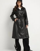 ann gissy Palton trench negru Dublu rând din Imitatie de Piele cu Curea Legată Nilovessa