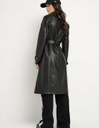 ann gissy Palton trench negru Dublu rând din Imitatie de Piele cu Curea Legată Nilovessa