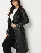 ann gissy Palton trench negru Dublu rând din Imitatie de Piele cu Curea Legată Nilovessa