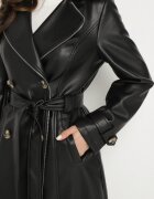 ann gissy Palton trench negru Dublu rând din Imitatie de Piele cu Curea Legată Nilovessa