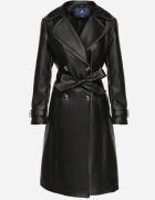 ann gissy Palton trench negru Dublu rând din Imitatie de Piele cu Curea Legată Nilovessa