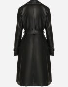 ann gissy Palton trench negru Dublu rând din Imitatie de Piele cu Curea Legată Nilovessa