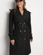 ann gissy Palton Trenci Negru cu Bumbac Ornat cu Inserții din Denim Tirsedi