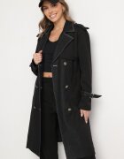 ann gissy Palton Trenci Negru cu Bumbac Ornat cu Inserții din Denim Tirsedi