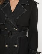 ann gissy Palton Trenci Negru cu Bumbac Ornat cu Inserții din Denim Tirsedi