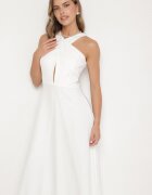 ann gissy Rochie Albă Cloș cu Vâscoză și Decolteu tip halter Dolienna