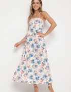 ann gissy Rochie Albastră din Vâscoză cu Croi Evazat cu Imprimeu Floral Nalorene