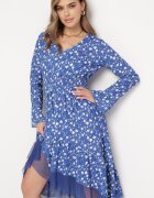 ann gissy Rochie Asimetrică Albastră Midi Cloș cu Plasă Tivora