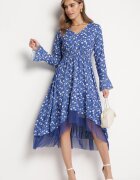 ann gissy Rochie Asimetrică Albastră Midi Cloș cu Plasă Tivora