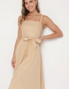 ann gissy Rochie Bej din Viscoză cu Model Dungi Dolereia