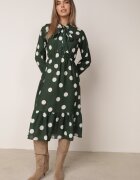 ann gissy Rochie Cloș Midi Verde închis cu legătură la decolteu cu buline Velvina