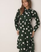 ann gissy Rochie Cloș Midi Verde închis cu legătură la decolteu cu buline Velvina