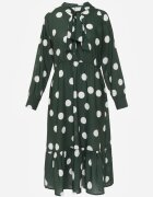 ann gissy Rochie Cloș Midi Verde închis cu legătură la decolteu cu buline Velvina
