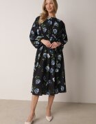 ann gissy Rochie Cloș Negru-Albastru Midi cu Mâneci Lilit Floral Gervia