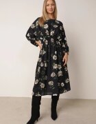 ann gissy Rochie Cloș Negru-Bej Midi cu Mâneci Liliac cu flori Gervia