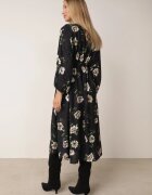 ann gissy Rochie Cloș Negru-Bej Midi cu Mâneci Liliac cu flori Gervia