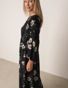 ann gissy Rochie Cloș Negru-Bej Midi cu Mâneci Liliac cu flori Gervia