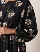 ann gissy Rochie Cloș Negru-Bej Midi cu Mâneci Liliac cu flori Gervia