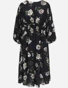 ann gissy Rochie Cloș Negru-Bej Midi cu Mâneci Liliac cu flori Gervia