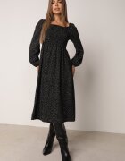 ann gissy Rochie Neagră Midi Evazată cu Decolteu Spaniol cu buline Wirina