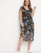 ann gissy Rochie Negru-Albastră Evazată Midi cu Imprimeu Floral Nelettia