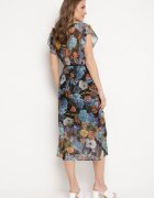 ann gissy Rochie Negru-Albastră Evazată Midi cu Imprimeu Floral Nelettia