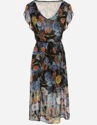 ann gissy Rochie Negru-Albastră Evazată Midi cu Imprimeu Floral Nelettia