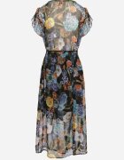 ann gissy Rochie Negru-Albastră Evazată Midi cu Imprimeu Floral Nelettia