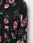 ann gissy Rochie Negru-Roz Evazată Midi cu Mâneci Liliac cu Imprimeu Floral Gervia