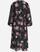 ann gissy Rochie Negru-Roz Evazată Midi cu Mâneci Liliac cu Imprimeu Floral Gervia