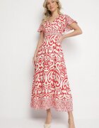ann gissy Rochie Roșie cu croi evazat cu model ornamental Tillivene