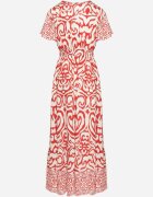 ann gissy Rochie Roșie cu croi evazat cu model ornamental Tillivene