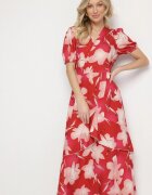 ann gissy Rochie Roșie cu Model Petrecut și Volan cu Flori Tdivena